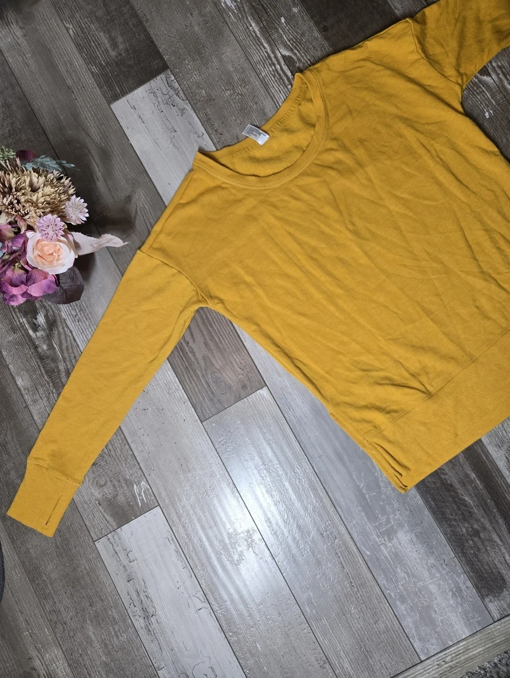 90 Degree by Reflex Mustard Yellow Women's Size Small Fleece Pullover Sweatshirt
